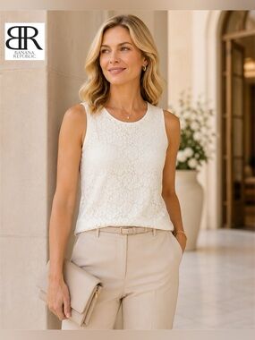 Banana Republic Lace Overlay Career Blouse Sleeveless with Back Zip